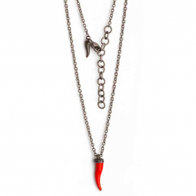 Collier corne rouge Mano J en titane serti de diamants blancs