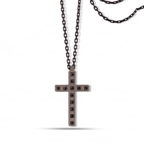 Collier Croix mano J - Diamants noirs - Titane et or