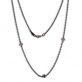 Collier Croix Mano J - diamants noirs - Titane