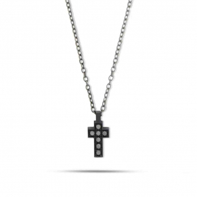 Collier Croix Titane Noir - Diamants Noirs - Mano J