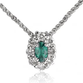 Collier Emeraude 0.18 ct entour de diamants 0.32 ct