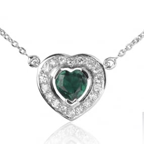 Collier Emeraude coeur0.50 ct serti de diamants 0.18 ct