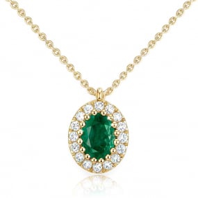 Collier Emeraude ovale entouré de diamants