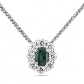 Collier Emeraude ovale serti de diamants