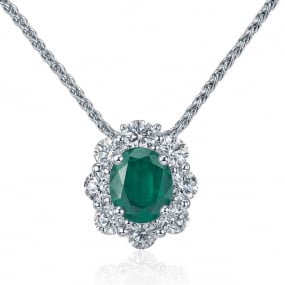 Collier Emeraude ovale serti de diamants
