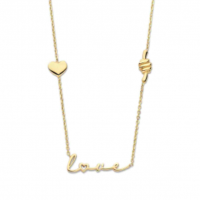 Collier en argent plaqu or jaune pendentif love et coeur- Naiomy