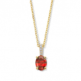 Collier et pendentif plaqu-or avec pierre rouge et Zirconium blanc - Naiomy