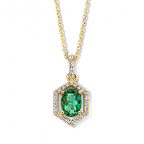 Collier et pendentif plaqu-or avec pierre verte et Zirconium blanc - Naiomy
