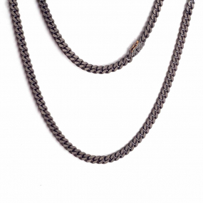 Collier maille gourmette en titane Diamants Noirs et or - Mano J