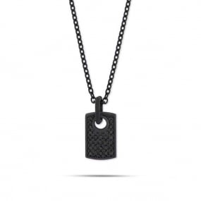Collier Plaque Mano J en Titane Noir serti de Diamants Noirs