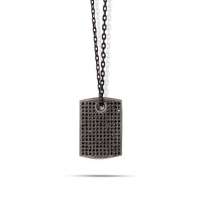 Collier Plaque Mano J en Titane serti de Diamants Noirs