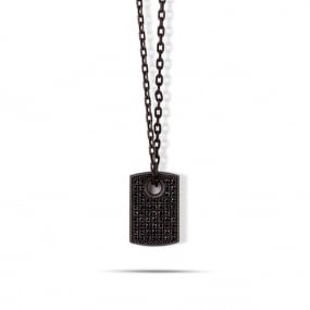 Collier Plaque Mano J en Titane serti de Diamants Noirs