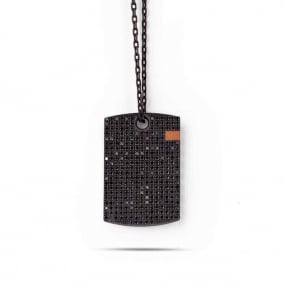 Collier Plaque Mano J en Titane serti de Diamants Noirs