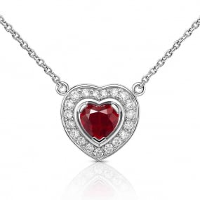 Collier Rubis forme coeur et diamants