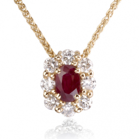 Collier Rubis ovale 0.60ct serti de diamants 0.52 ct