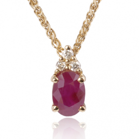 Collier rubis ovale de 1 carat serti de diamants 0.06 ct