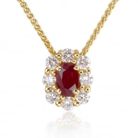 Collier Rubis ovale entouré de diamants