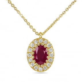 Collier Rubis ovale entouré de diamants