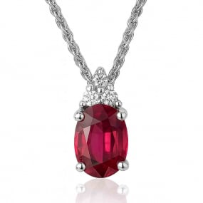 Collier rubis ovale serti de 3 diamants
