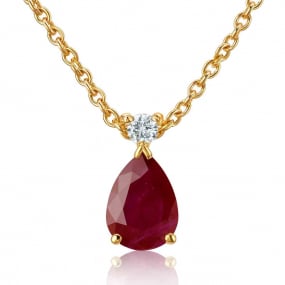 Collier Rubis poire serti d'un diamant