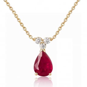 Collier rubis poire serti de 3 diamants