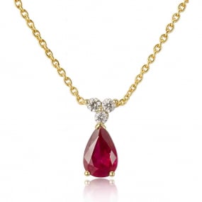 Collier rubis poire serti de 3 diamants
