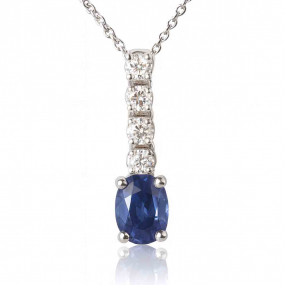 Collier saphir 1 carat serti ligne de diamants 0.20 ct