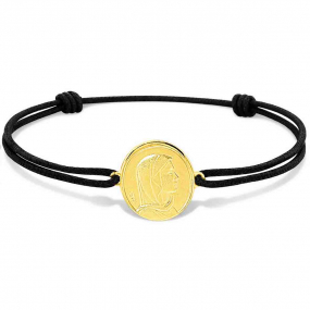 Bracelet cordon noir motif vierge