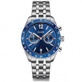 Montre Cluse Aravis Dual Timer Steel, Blue, Silver Colour 