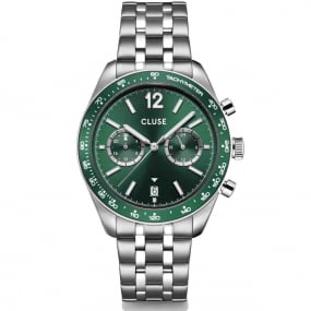 Montre Cluse Aravis Dual Timer Steel - Green, -Silver Colour 