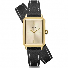 Montre Cluse Fluette Double Leather -  Black - Full Gold Colour 