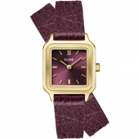 Montre Cluse Gracieuse Petite Watch Double Crocodile Leather - Wine - Golld Colour