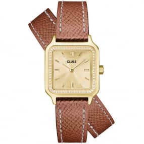 Montre Cluse Gracieuse Petite Watch Double Leather -  White stones -  Full Gold Colour