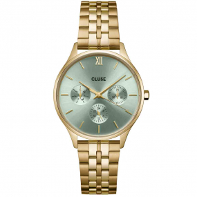 Montre Cluse Minuit Multifunction Watch Steel, Sage Green, Gold Colour 