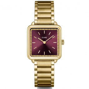 Montre Cluse Ttragone Watch Steel -  Wine stones - Gold Colour 