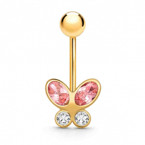 Piercing nombril papillon - Oxyde de Zirconium rose et blanc -