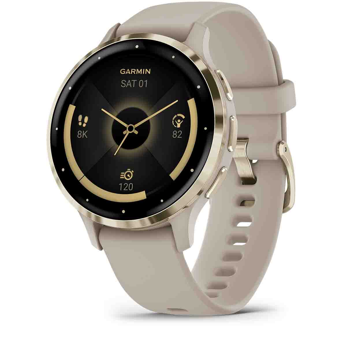 Montre GARMIN Venu® 3S Lunette en acier inoxydable Soft Gold avec boîtier  et bracelet en