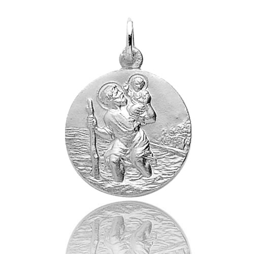 Médaille Saint Christophe en argent ronde