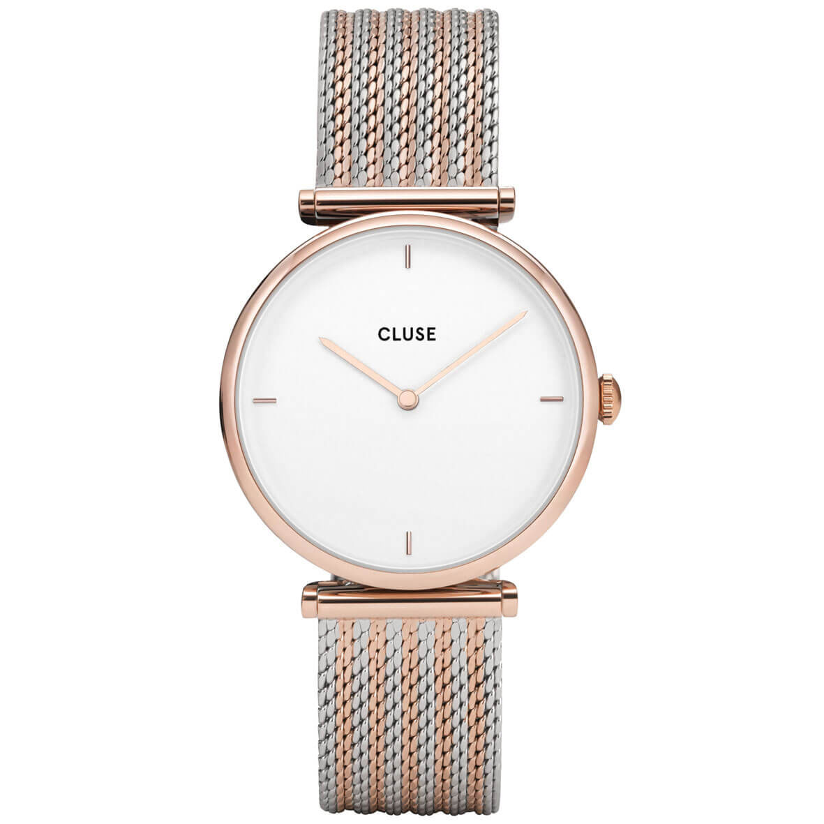 Montre Femme Cristal Or Rose - Cadran 36 Mm Épaisseur 6 Mm - Bracelet Milanese Acier Inoxydable - Étanche 3 ATM