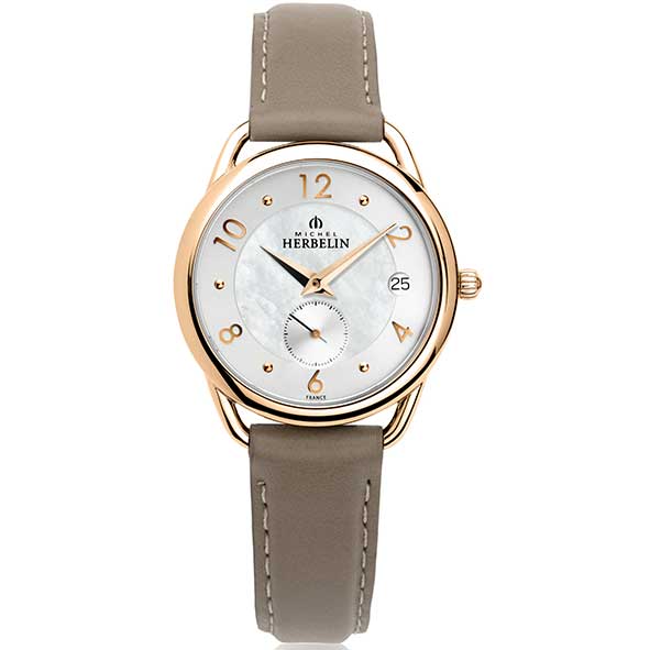 Orologio Michel Herbelin Uomo Placcato Oro - Pelle Marrone - 34 Mm - Datario