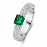 Bague en argent avec pierre verte et oxyde de zirconium - Naiomy Silver