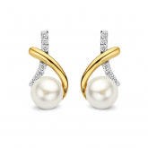 Boucles d'oreilles Argent et plaqu or zirconium perle blanche - Naiomy