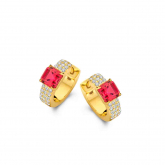Boucles d'oreilles argent plaqu or jaune avec pierre rouge + CZ Naiomy