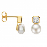Boucles d'oreilles argent plaqué or jaune Oxydes et perle - Naiomy - Pour compl&eacute;ter