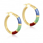 Boucles d'oreilles Cr�oles Email bleu - vert et rouge - Autre version