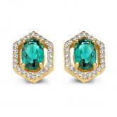 Boucles d'oreilles plaqu or jaune pierre verte et zirconium - Naiomy
