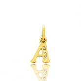 Pendentif or Jaune et Oxyde de Zirconium Initiale A 