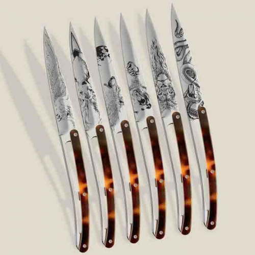 6 couteaux de table Deejo Tortue ambre / Sauvage
