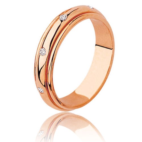 Alliance tournante sertie de diamants 0.12ct or rose