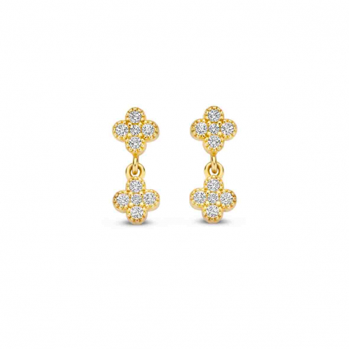 Boucles d'oreilles en argent plaqu� or jaune avec 2 motifs floraux + OZ-Naiomy